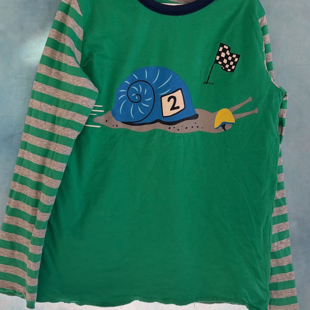 Mini Boden Green and Blue Snail Long Sleeve Tee